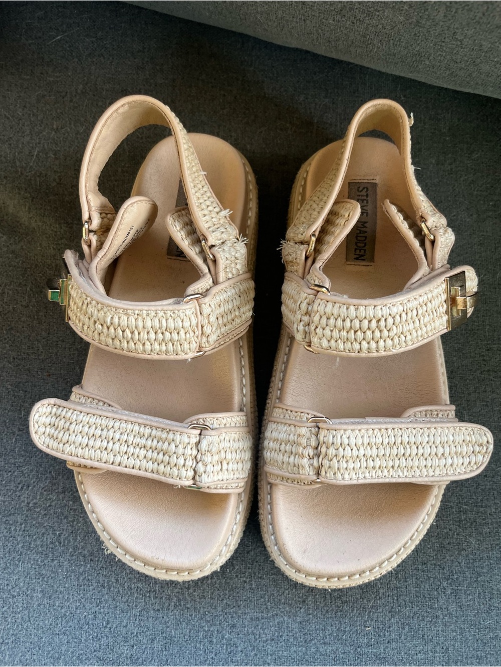 Steve Madden Neutral Beige Woven Strap Sandals